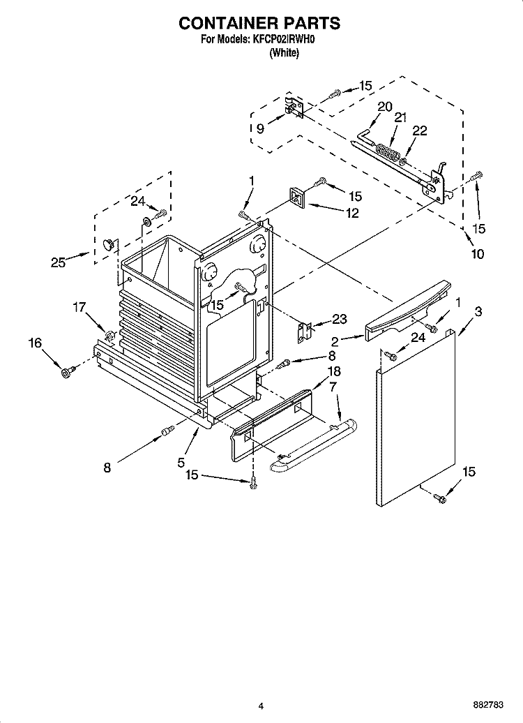 CONTAINER PARTS Diagram and Parts List for KFCP02IRWH0  KitchenAid Trash Compactor