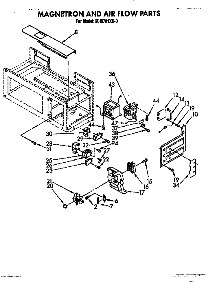 MAGNETRON AND AIR FLOW Diagram and Parts List for MH6701XX0  Whirlpool Microwave