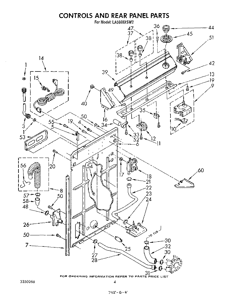 CONTROLS AND REAR PANEL Diagram and Parts List for LA5668XSW2  Whirlpool Washer