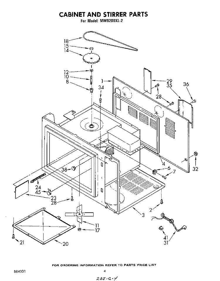 CABINET AND STIRRER Diagram and Parts List for MW8200XL2  Whirlpool Microwave