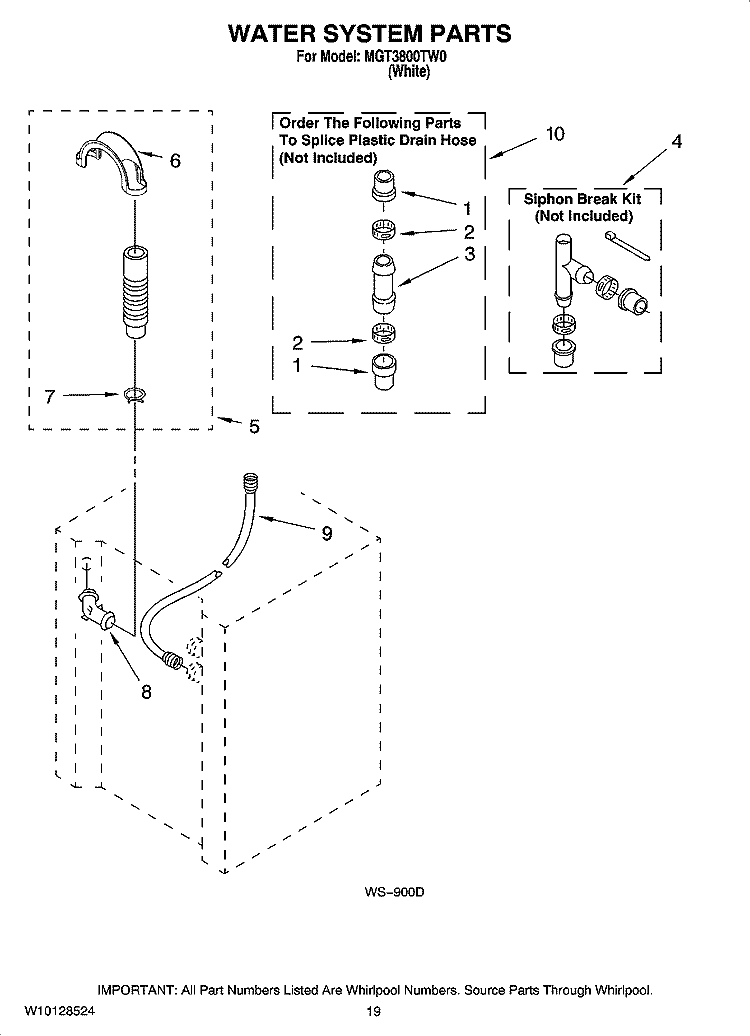 WATER SYSTEM PARTS Diagram and Parts List for MGT3800TW0  Maytag Washer Dryer Combo