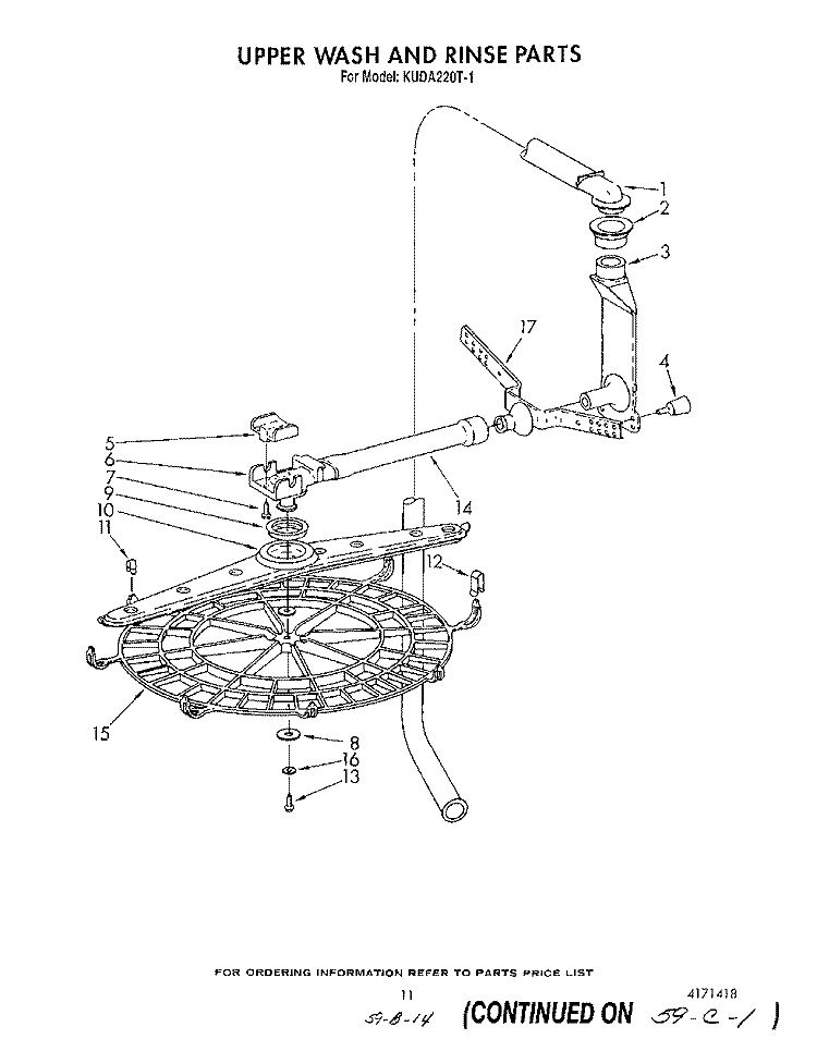 UPPER WASH AND RINSE Diagram and Parts List for KUDA220T1  KitchenAid Dishwasher