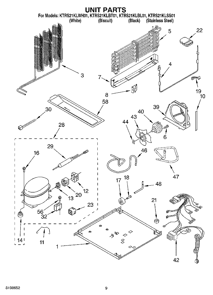 UNIT PARTS Diagram and Parts List for KTRS21KLWH01  KitchenAid Refrigerator