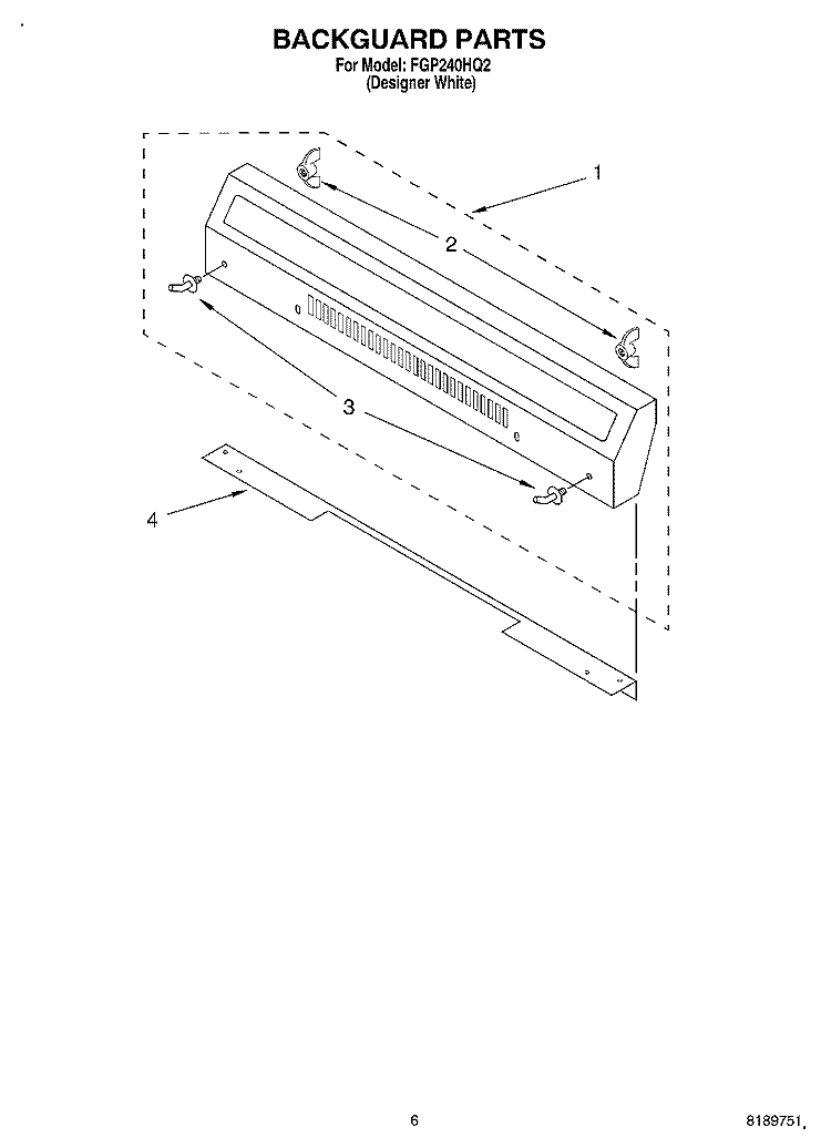 BACKGUARD Diagram and Parts List for FGP240HQ2  Roper Range