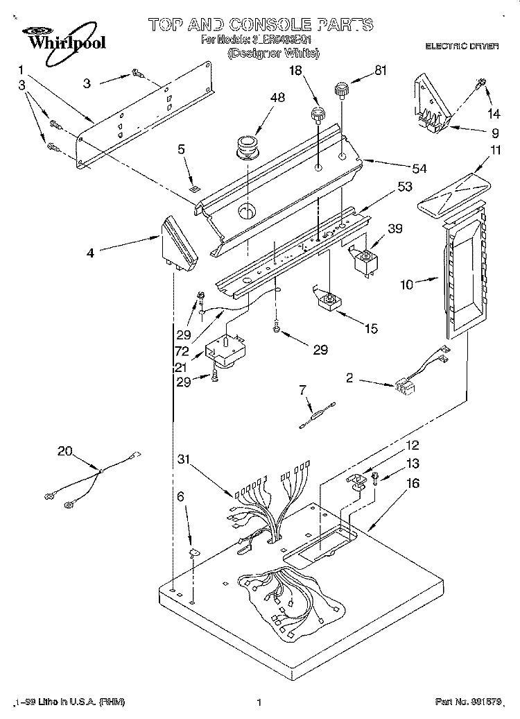 SECTION Diagram and Parts List for 3LER5436EQ1  Whirlpool Dryer
