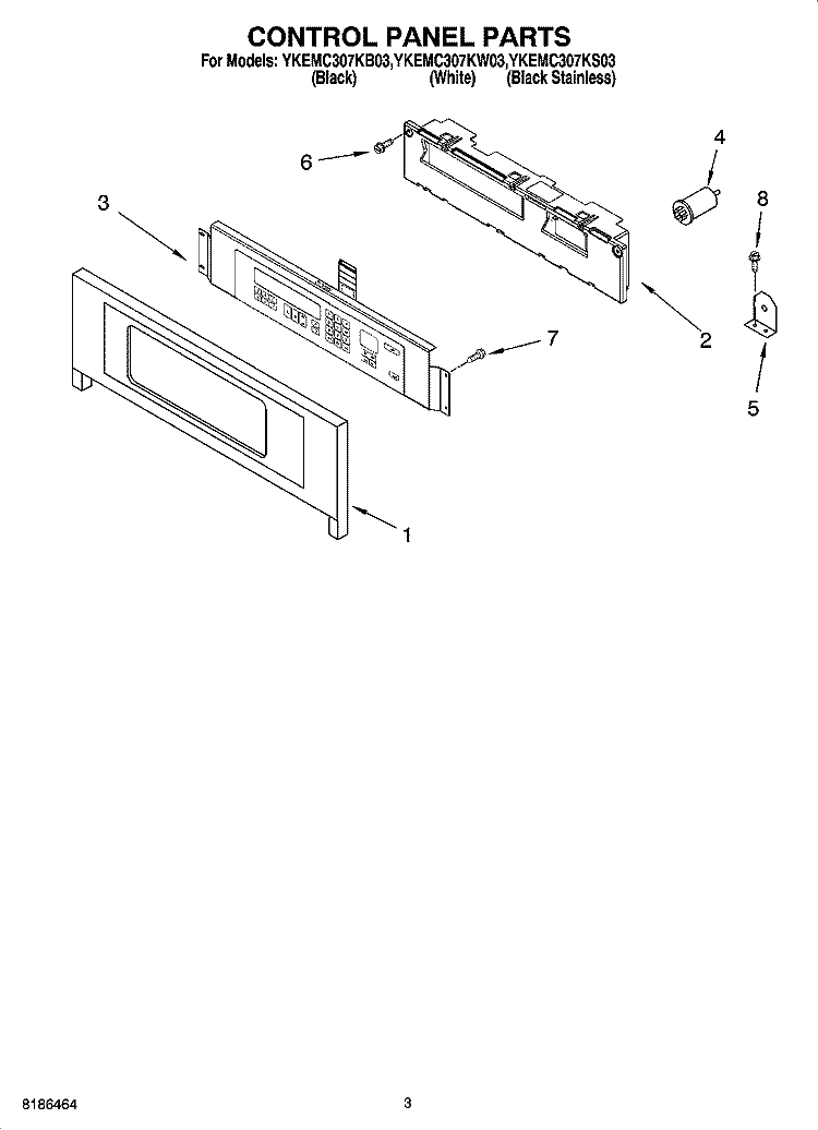 CONTROL PANEL PARTS Diagram and Parts List for YKEMC307KS03  KitchenAid Microwave Oven Combo