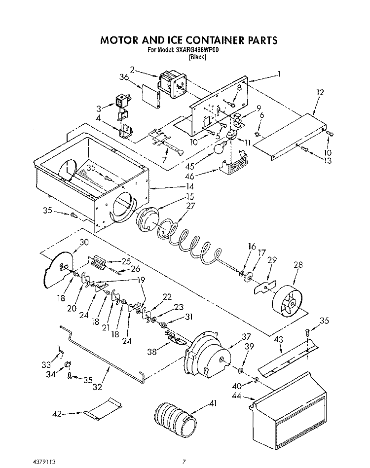 MOTOR AND ICE CONTAINER Diagram and Parts List for 3XARG486WP00  Whirlpool Refrigerator