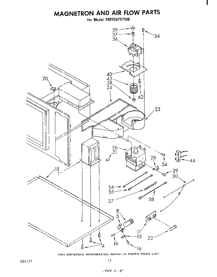 MAGNETRON AND AIRFLOW Diagram and Parts List for RM955PXPW0  Whirlpool Microwave Oven Combo