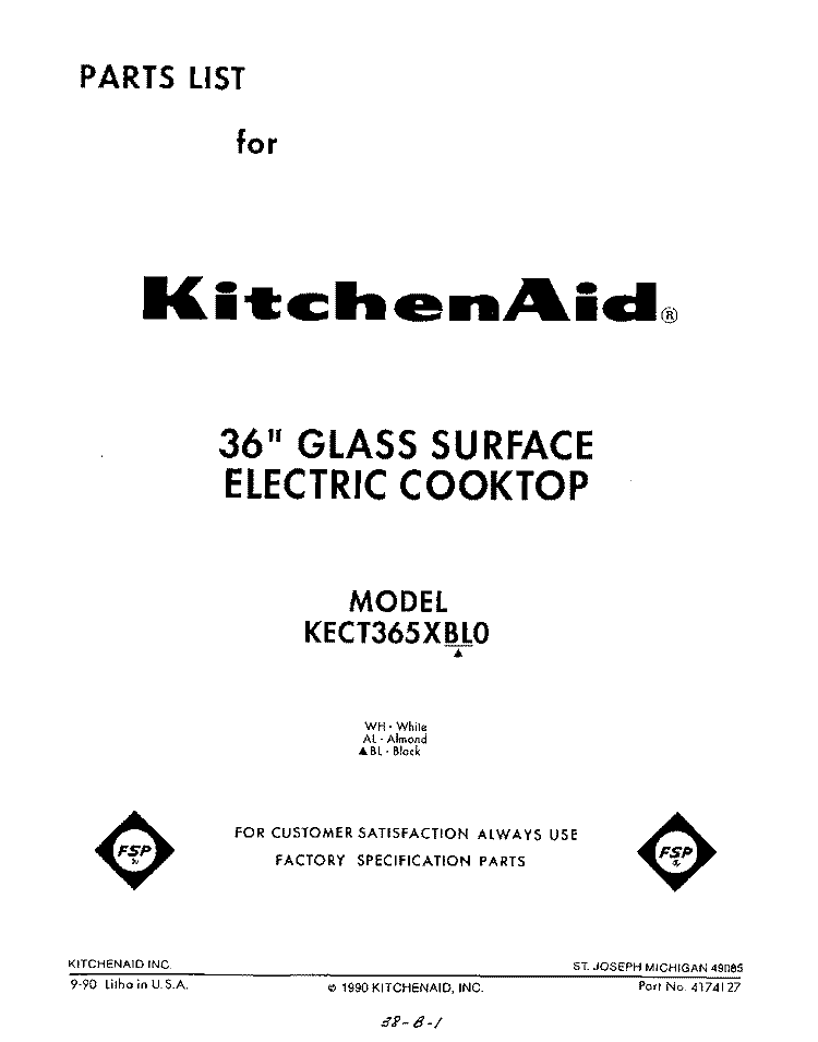 SECTION Diagram and Parts List for KECT365XWH0  KitchenAid Cooktop