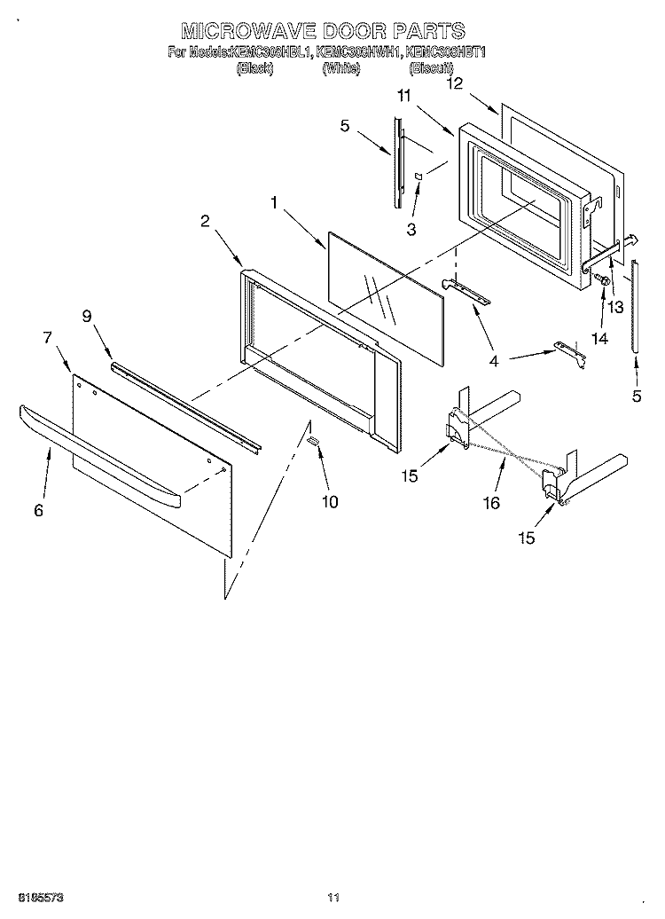 MICROWAVE DOOR, OPTIONAL Diagram and Parts List for KEMC308HWH1  KitchenAid Microwave Oven Combo
