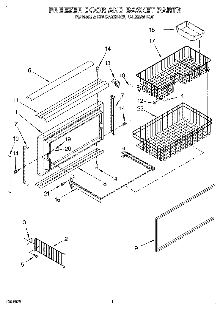 FREEZER DOOR AND BASKET Diagram and Parts List for KBLS36MHX00  KitchenAid Refrigerator