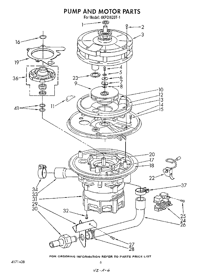 PUMP AND MOTOR Diagram and Parts List for 4KPDI620T1  KitchenAid Dishwasher