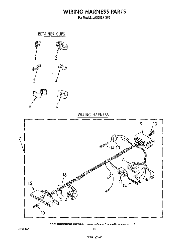 WIRING HARNESS Diagram and Parts List for LA5580XTN0  Whirlpool Washer