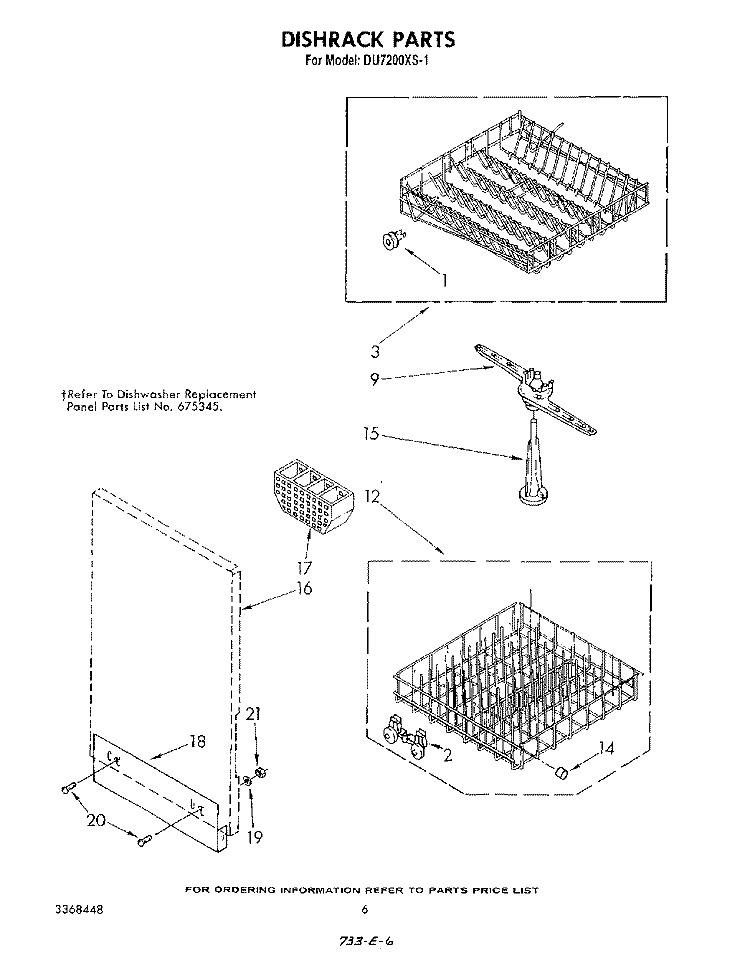DISHRACK Diagram and Parts List for DU7200XS1  Whirlpool Dishwasher