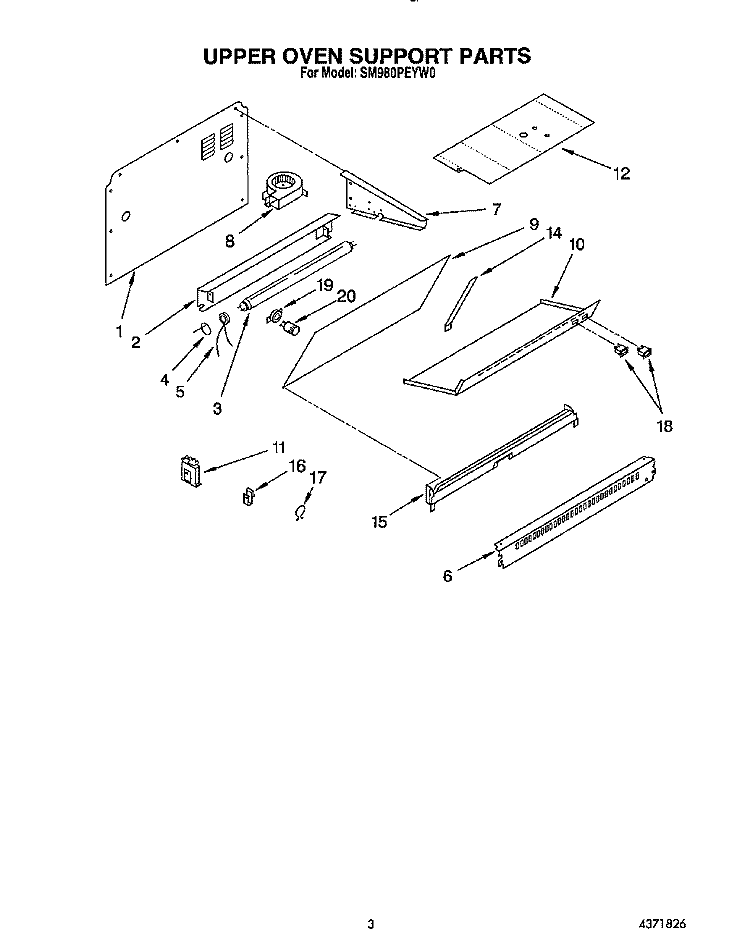 UPPER OVEN SUPPORT Diagram and Parts List for SM980PEYN0  Whirlpool Microwave Oven Combo