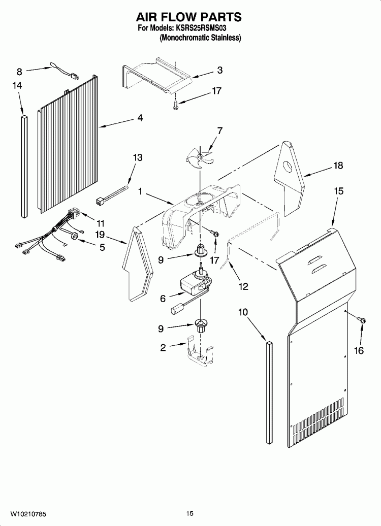 AIR FLOW PARTS Diagram and Parts List for KSRS25RSMS03  KitchenAid Refrigerator
