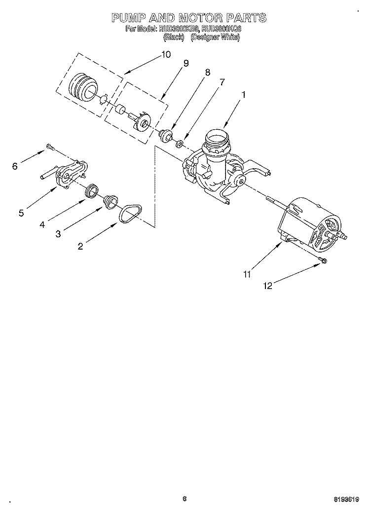 PUMP AND MOTOR Diagram and Parts List for RUD3000KQ0  Roper Dishwasher