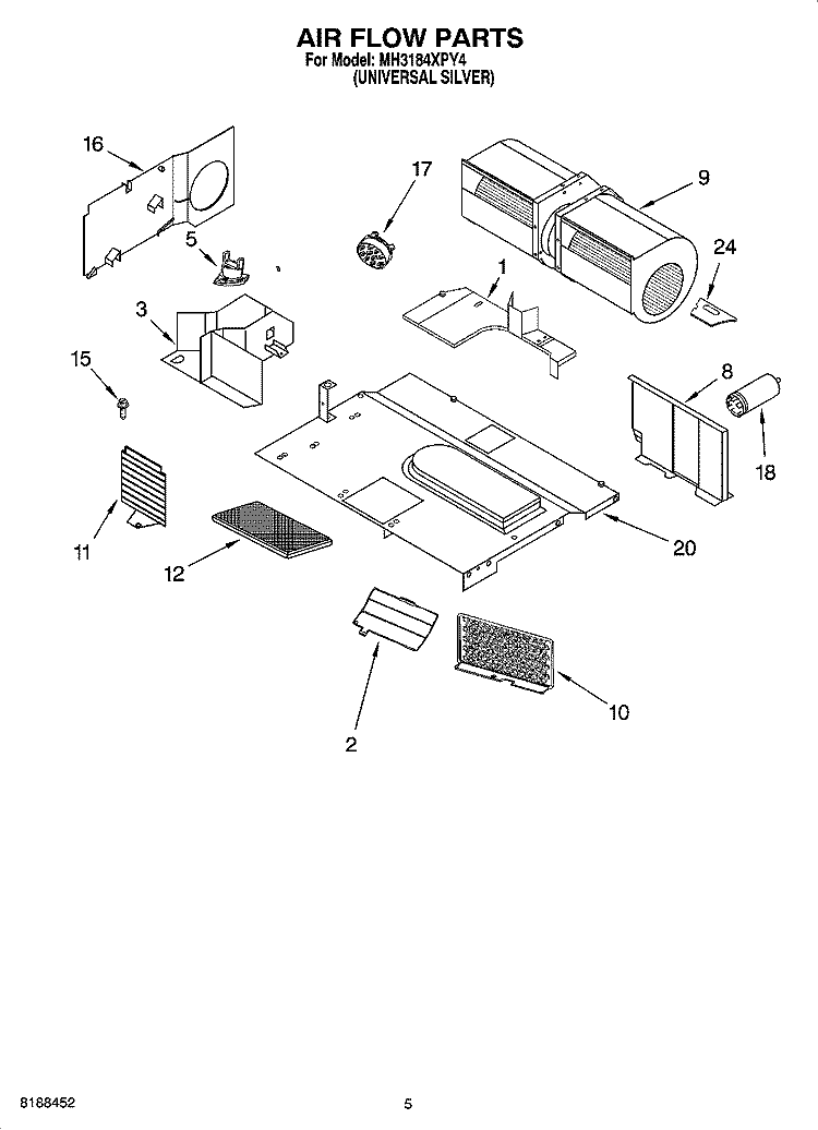 AIR FLOW PARTS Diagram and Parts List for MH3184XPY4  Whirlpool Microwave