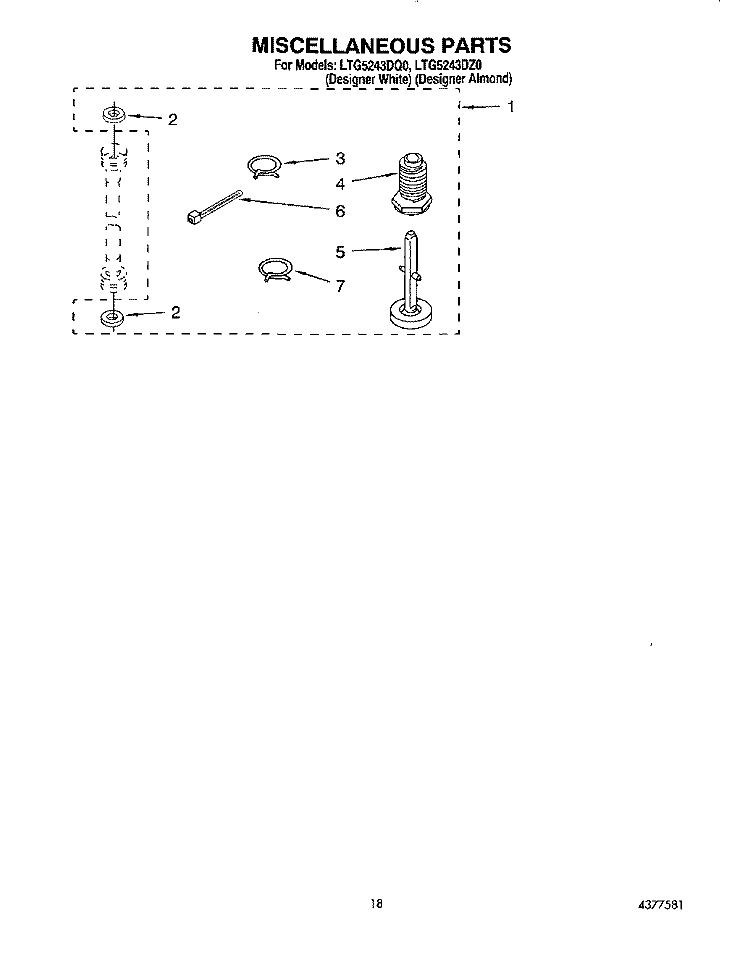 MISCELLANEOUS, LIT/OPTIONAL Diagram and Parts List for LTG5243DQ0  Whirlpool Washer Dryer Combo