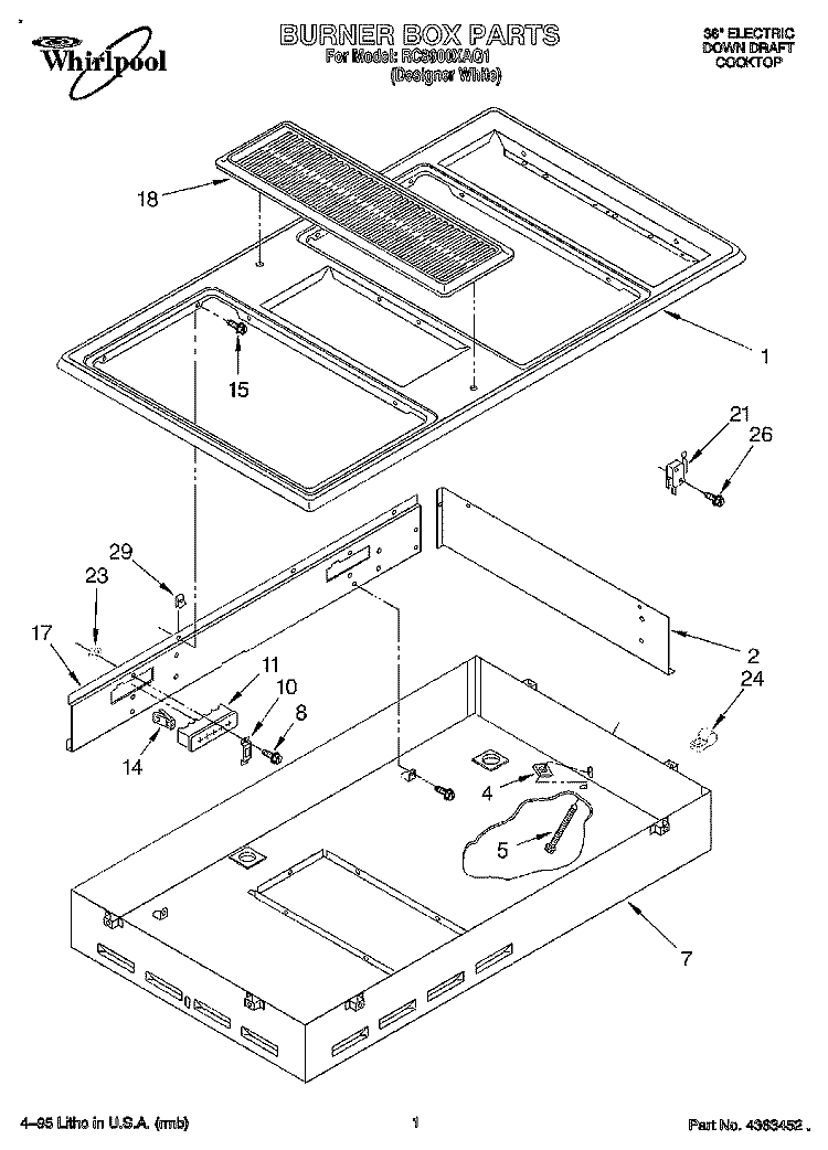 BURNER BOX, LIT/OPTIONAL Diagram and Parts List for RC8900XAQ1  Whirlpool Cooktop