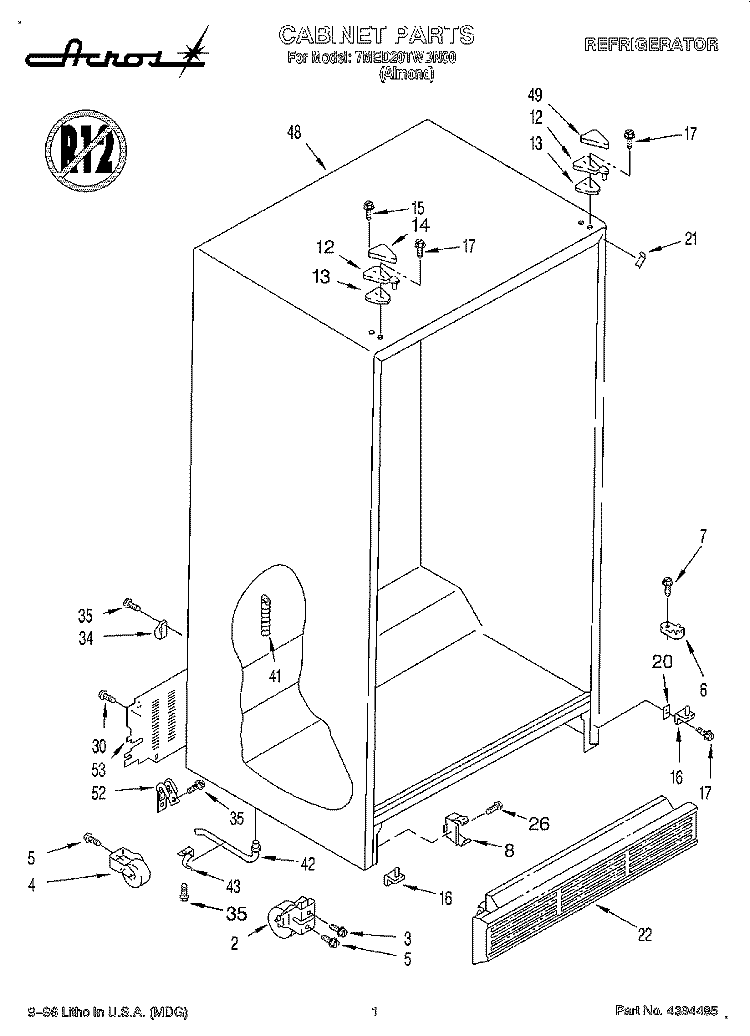 CABINET Diagram and Parts List for 7MED20TWDN00  Whirlpool Refrigerator