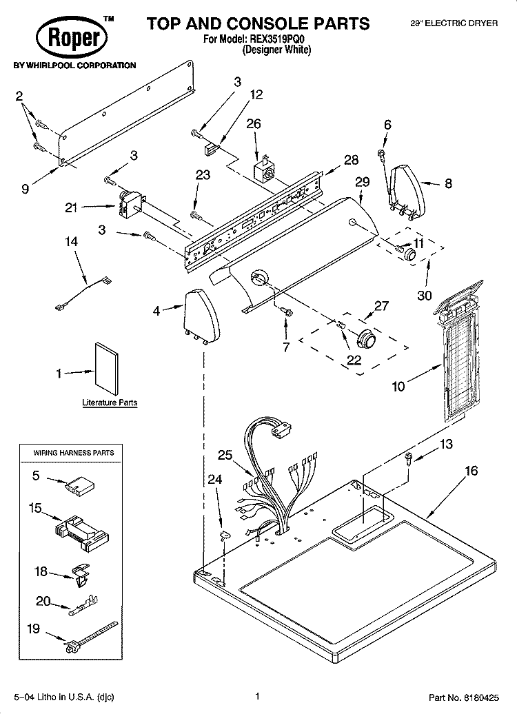 TOP AND CONSOLE PARTS OPTIONAL PARTS (NOT INCLUDED) Diagram and Parts List for REX3519PQ0  Roper Dryer