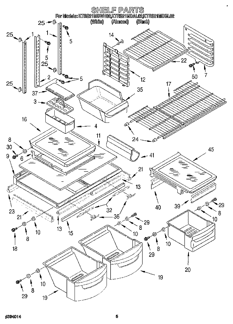 SHELF Diagram and Parts List for KTRS21MDWH02  KitchenAid Refrigerator