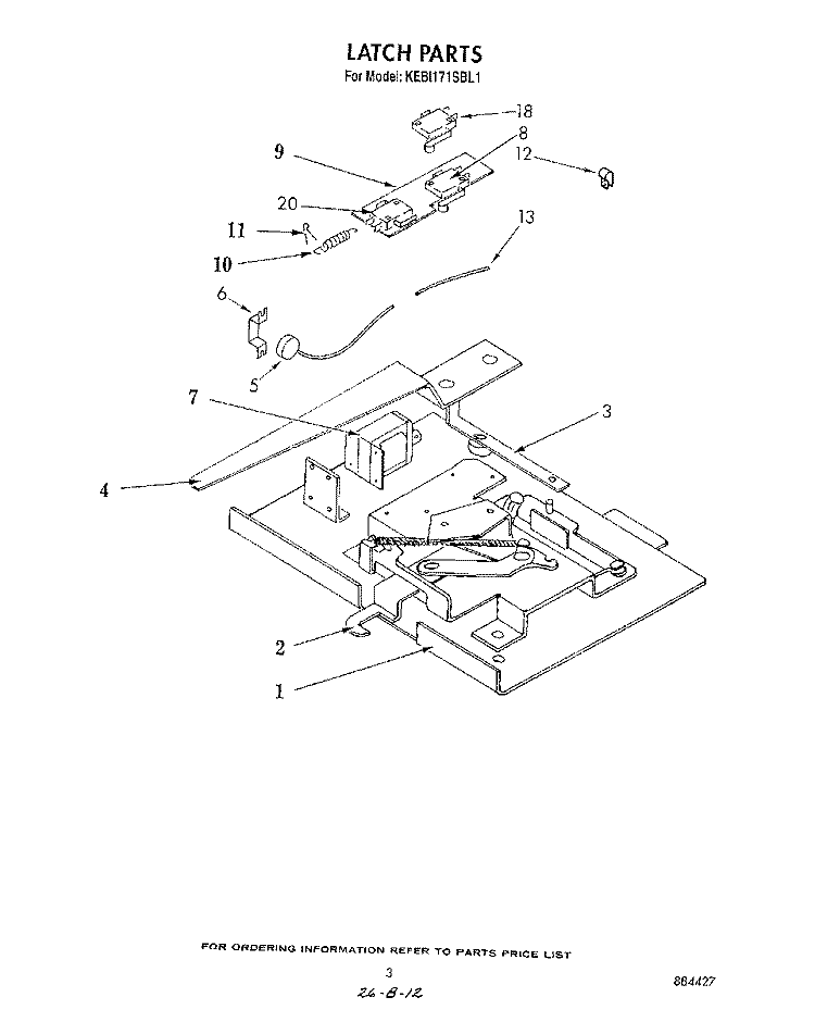 LATCH Diagram and Parts List for KEBI171SBL1  KitchenAid Wall Oven
