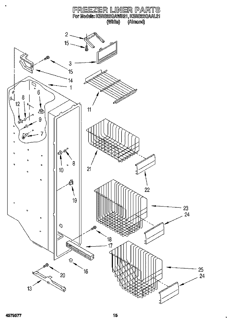 FREEZER LINER Diagram and Parts List for KSRS22QAWH21  KitchenAid Refrigerator