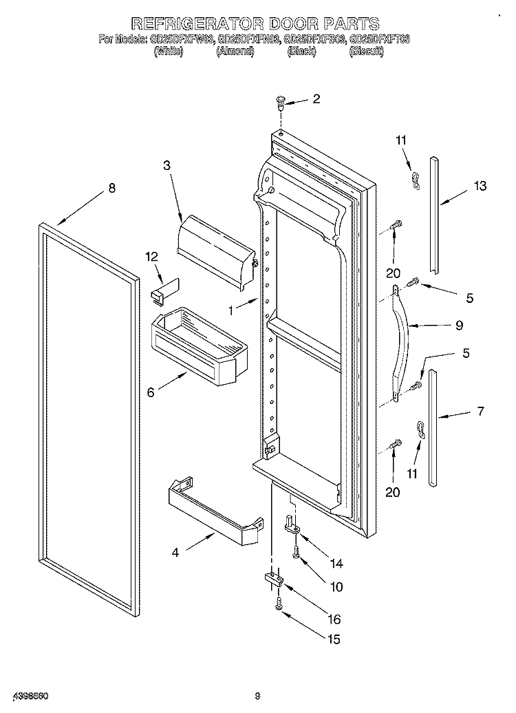 REFRIGERATOR DOOR Diagram and Parts List for GD25DFXFB03  Whirlpool Refrigerator