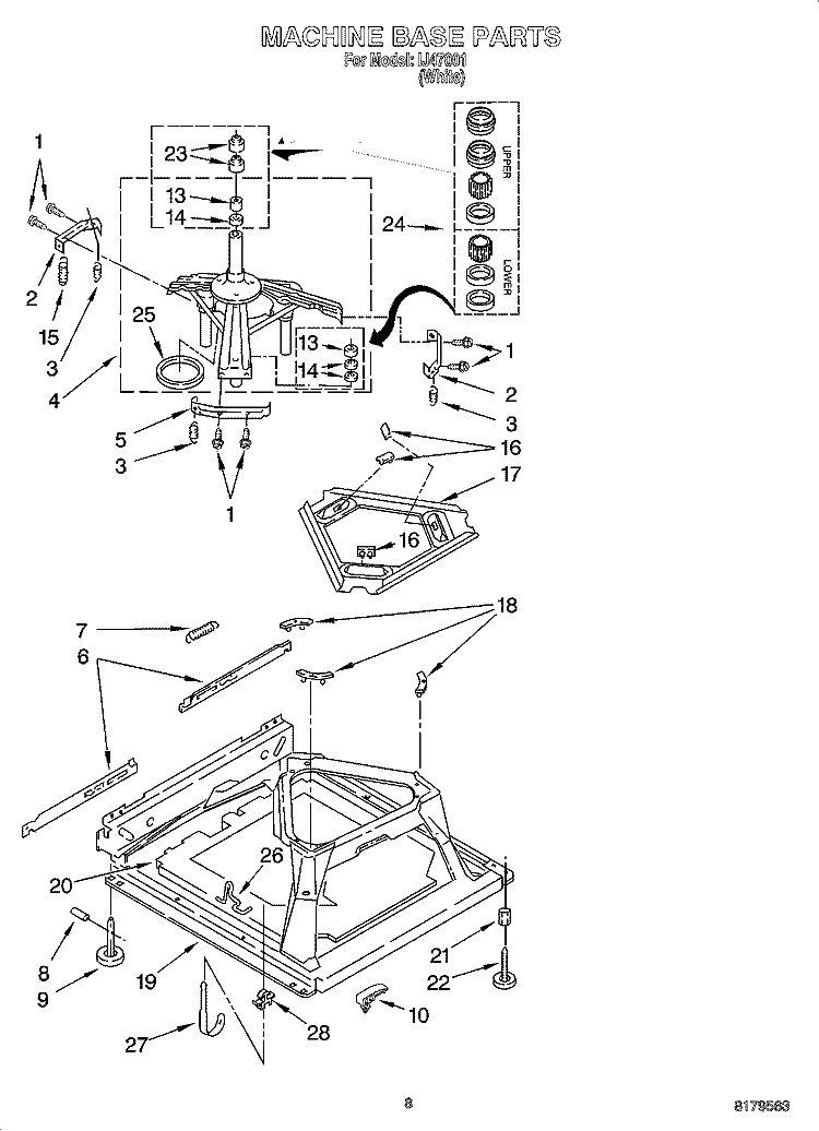 MACHINE BASE PARTS Diagram and Parts List for IJ47001  Inglis Washer