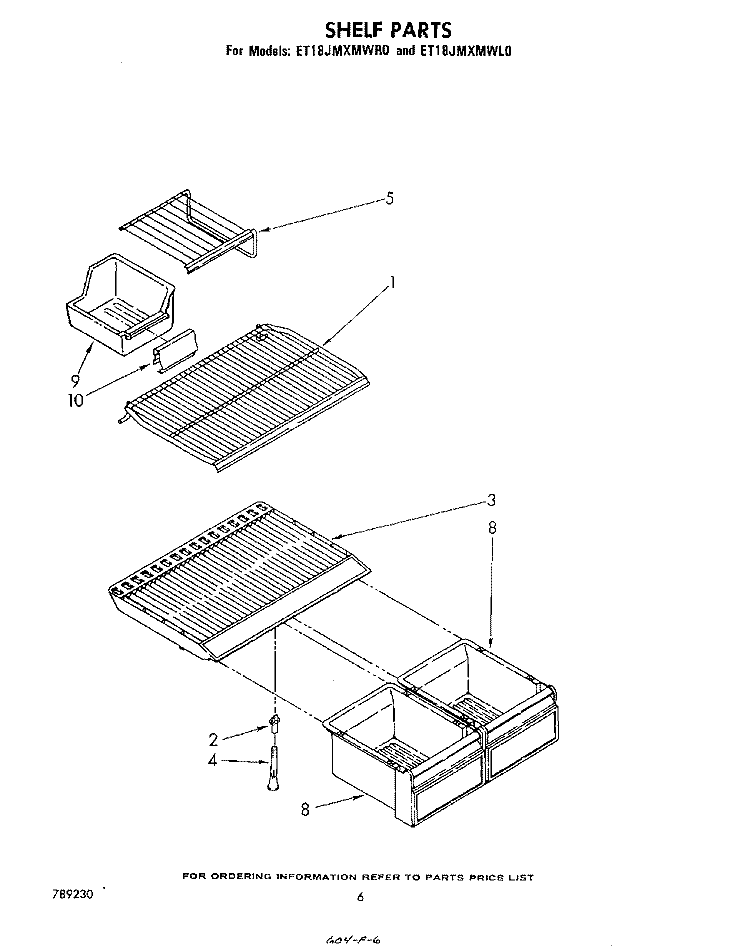 SHELF Diagram and Parts List for ET18JMXMWR0  Whirlpool Refrigerator