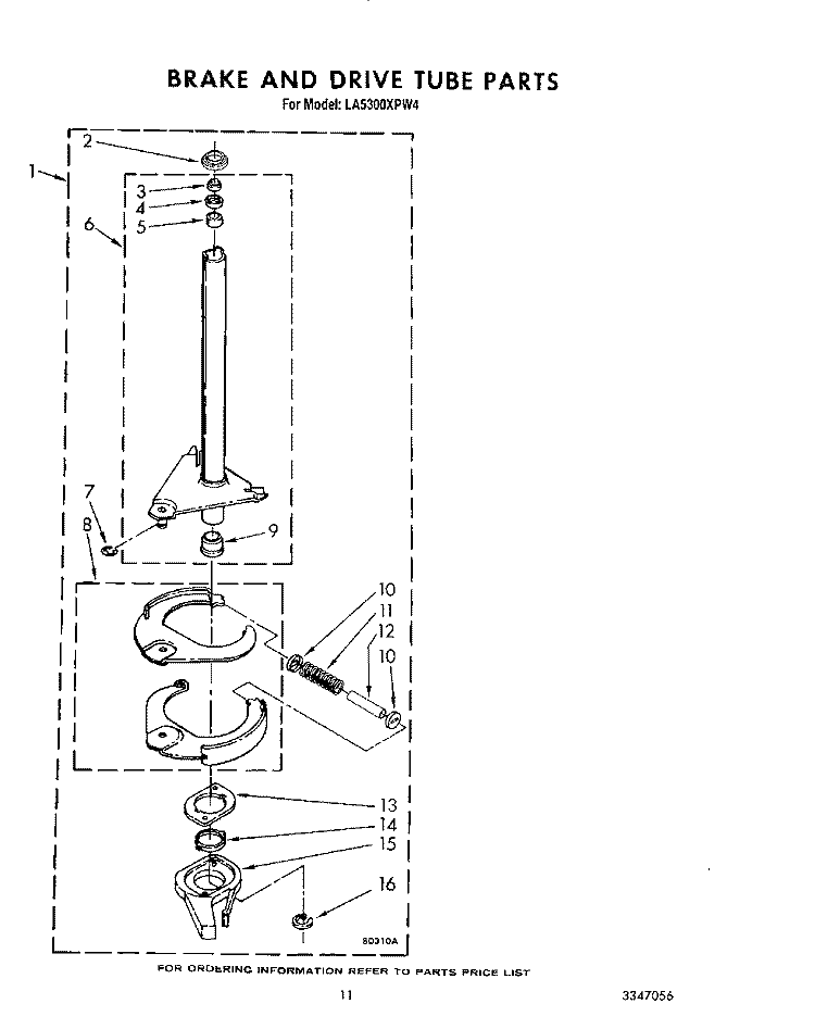 BRAKE AND DRIVE TUBE Diagram and Parts List for LA5300XPW4  Whirlpool Washer