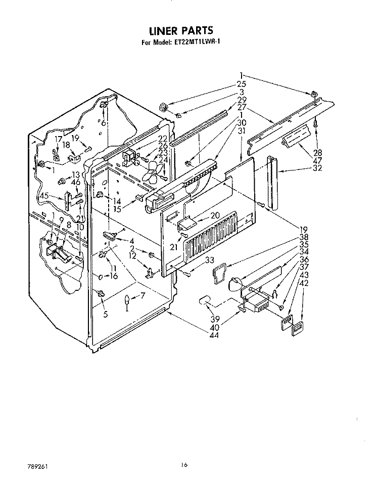 LINER, LIT/OPTIONAL Diagram and Parts List for ET22MT1LWR1  Whirlpool Refrigerator
