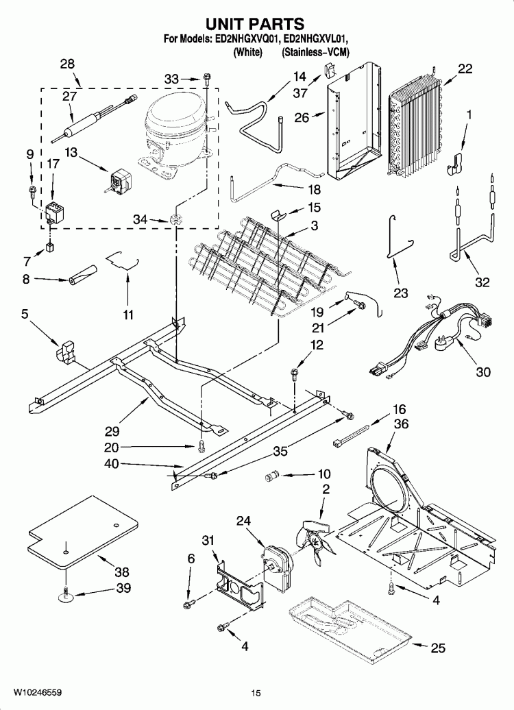 UNIT PARTS Diagram and Parts List for ED2NHGXVL01  Whirlpool Refrigerator