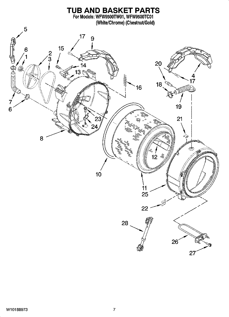 TUB AND BASKET PARTS Diagram and Parts List for WFW9500TC01  Whirlpool Washer