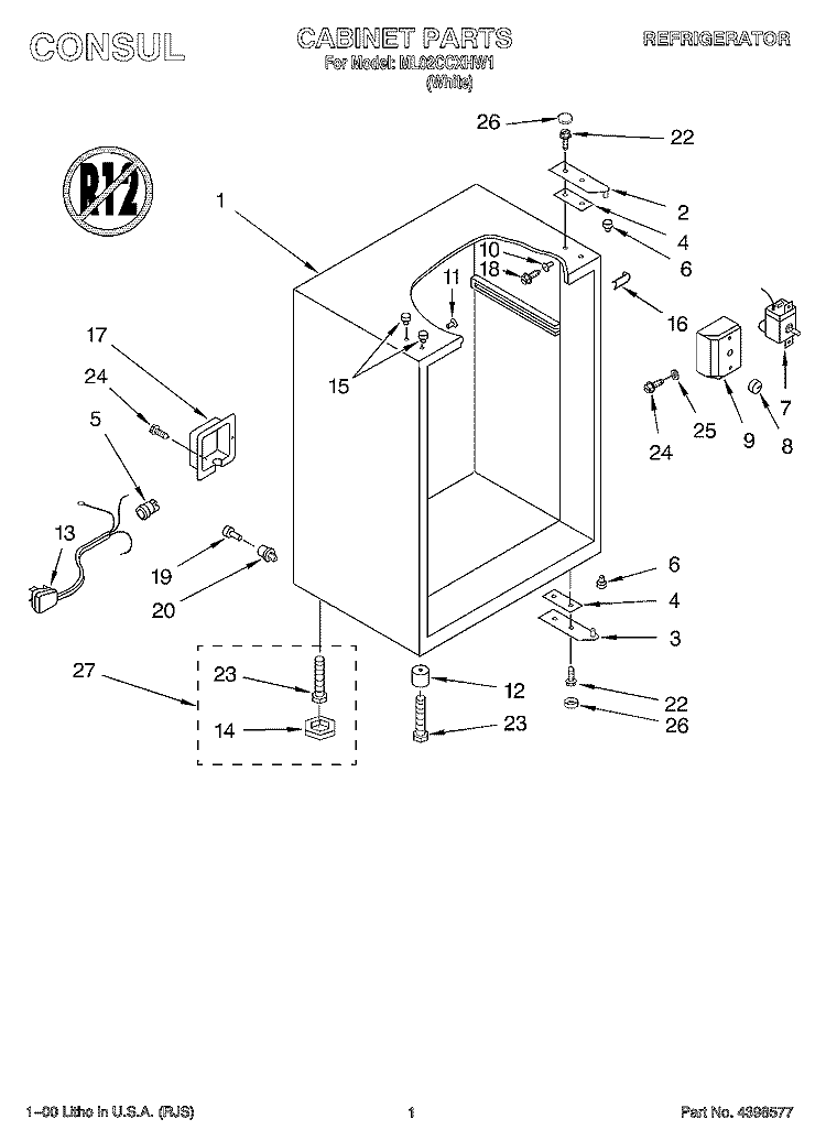 CABINET Diagram and Parts List for ML02CCXHW1  Whirlpool Refrigerator