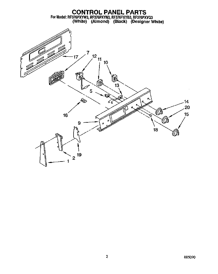 CONTROL PANEL Diagram and Parts List for RF376PXYW3  Whirlpool Range