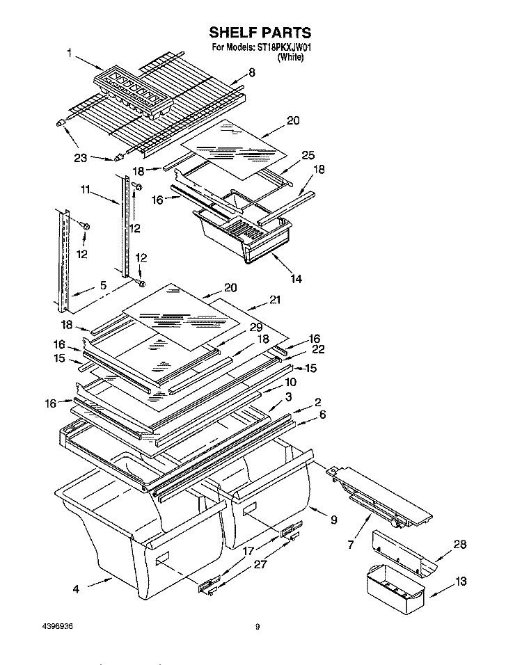SHELF, OPTIONAL Diagram and Parts List for ST18PKXJW01  Whirlpool Refrigerator