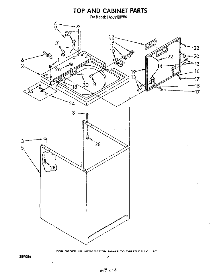 TOP AND CABINET , LITERATURE AND OPTIONAL Diagram and Parts List for LA5591XPW4  Whirlpool Washer