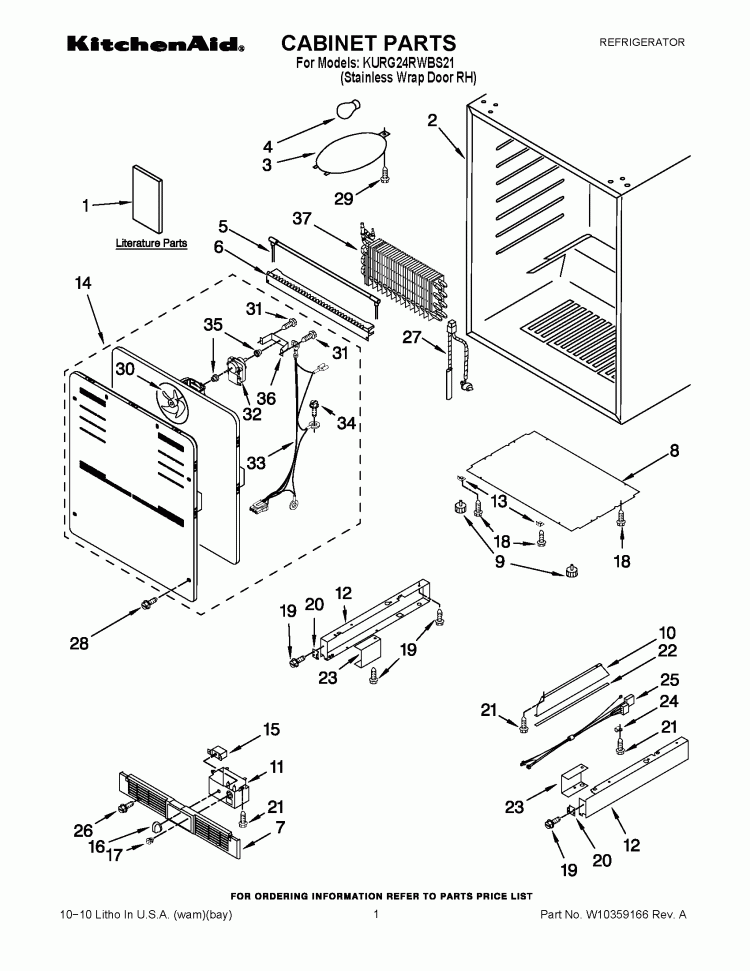 CABINET PARTS Diagram and Parts List for KURG24RWBS21  KitchenAid Refrigerator