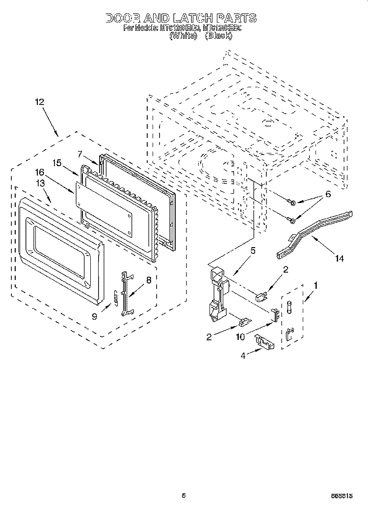 DOOR AND LATCH Diagram and Parts List for MT6120XEQ0  Whirlpool Microwave