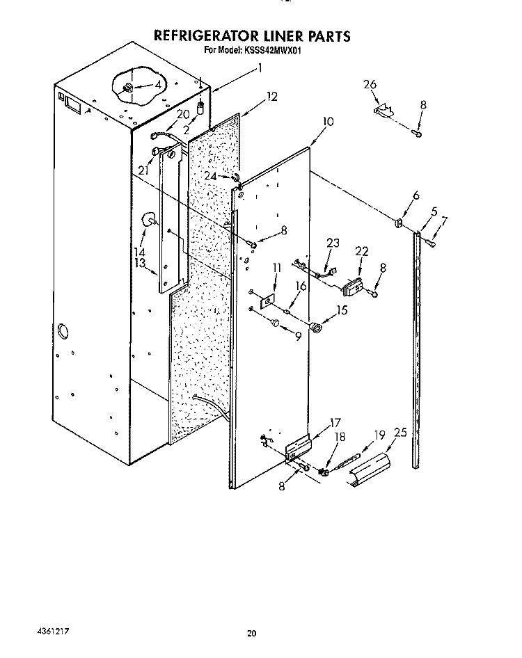REFRIGERATOR LINER Diagram and Parts List for KSSS42MWX01  KitchenAid Refrigerator