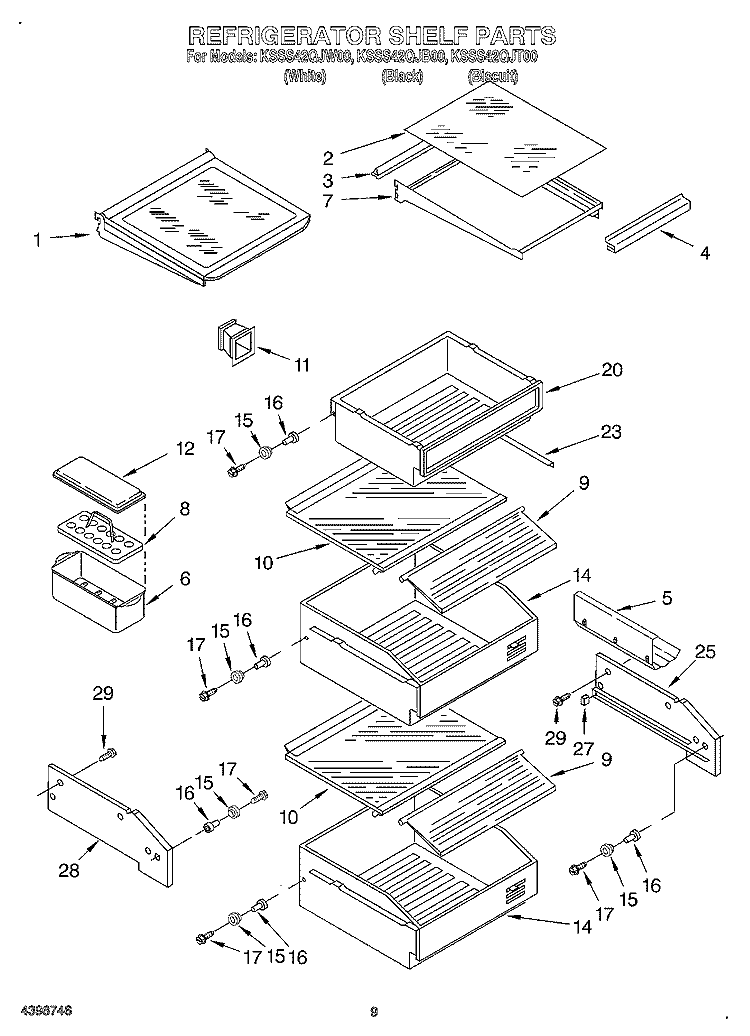 REFRIGERATOR SHELF Diagram and Parts List for KSSS42QJT00  KitchenAid Refrigerator