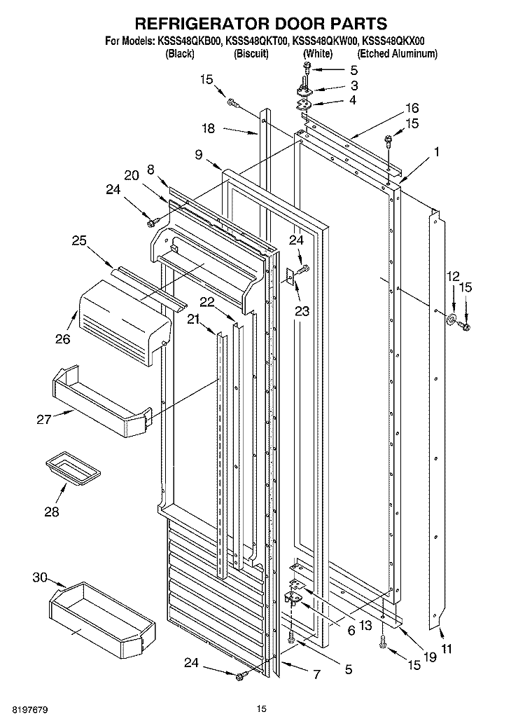 REFRIGERATOR DOOR Diagram and Parts List for KSSS48QKT00  KitchenAid Refrigerator