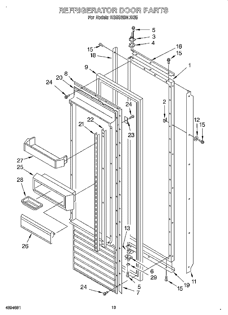 REFRIGERATOR DOOR Diagram and Parts List for KSSS36MDX05  KitchenAid Refrigerator
