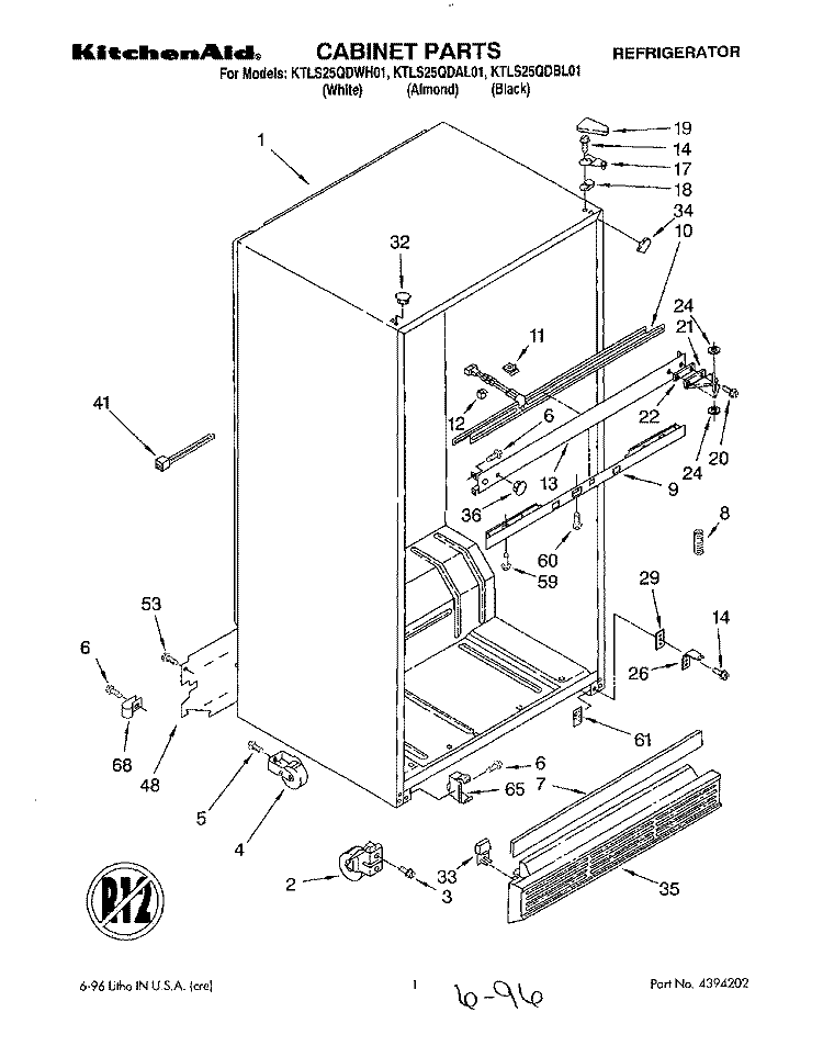 CABINET Diagram and Parts List for KTLS25QDWH01  KitchenAid Refrigerator