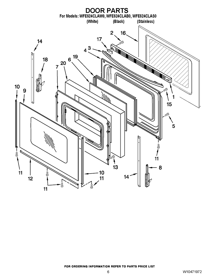 DOOR PARTS Diagram and Parts List for WFE524CLAB0  Whirlpool Range