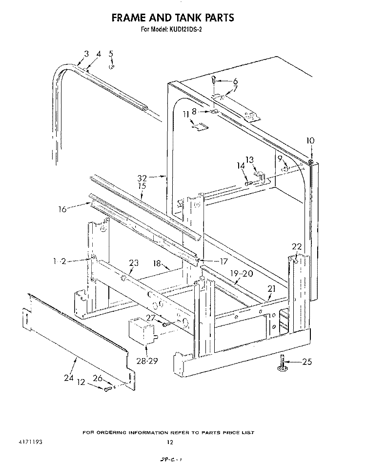 FRAME AND TANK Diagram and Parts List for KUDI21DS2  KitchenAid Dishwasher