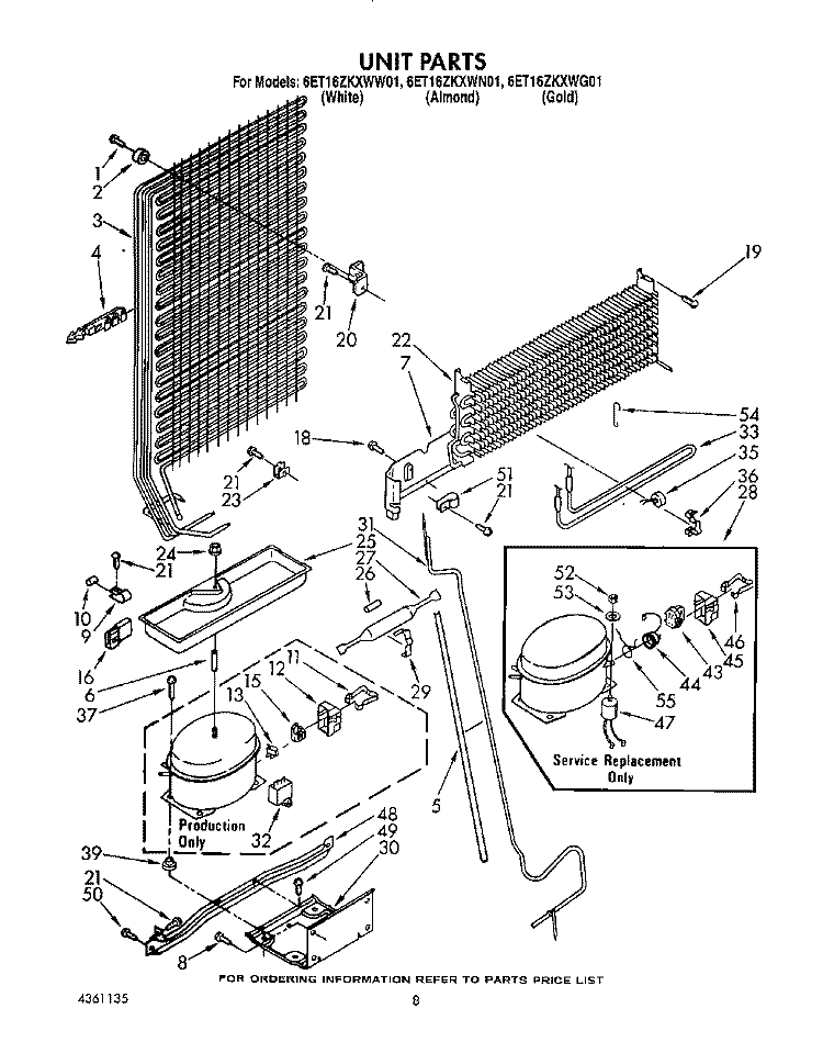 UNIT Diagram and Parts List for 6ET16ZKXWN01  Whirlpool Refrigerator